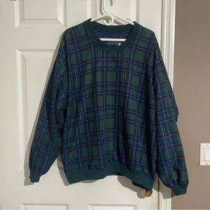 Sun Mountain Sports Windbreaker Mens XL Golf Plaid LongSleeve Green Blue Shirt